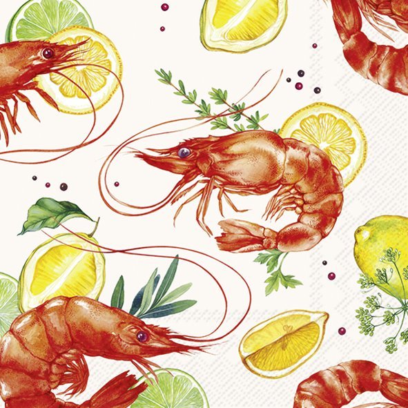 Set De 20 Servilletas (Camarones + Limones) De Papel