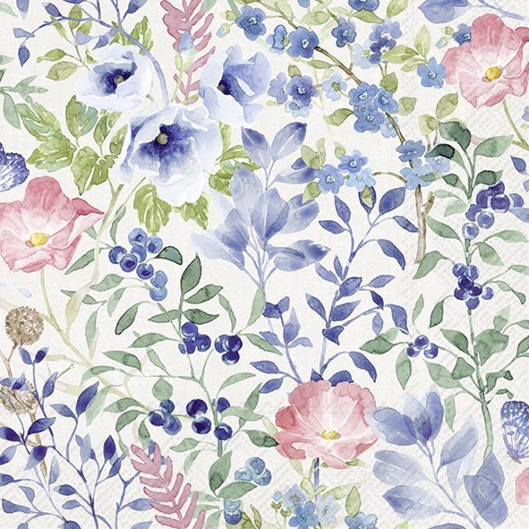 Set De 20 Servilletas (Hojas Azules Y Verdes + Rosas) De Papel