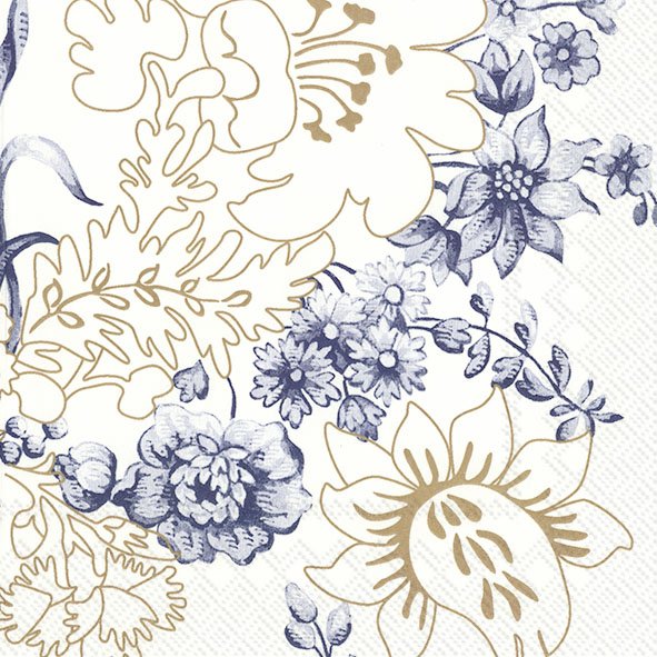 Set De 20 Servilletas (Flores Azúl + Beige) De Papel