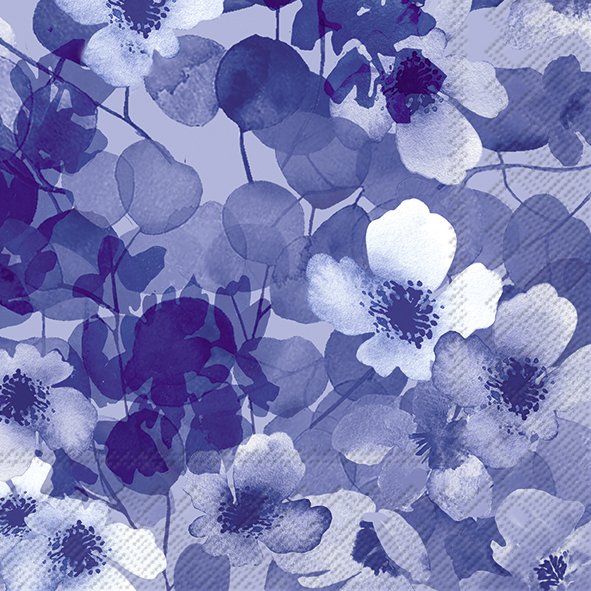Set De 20 Servilletas (Flores Azules + Blancos) De Papel