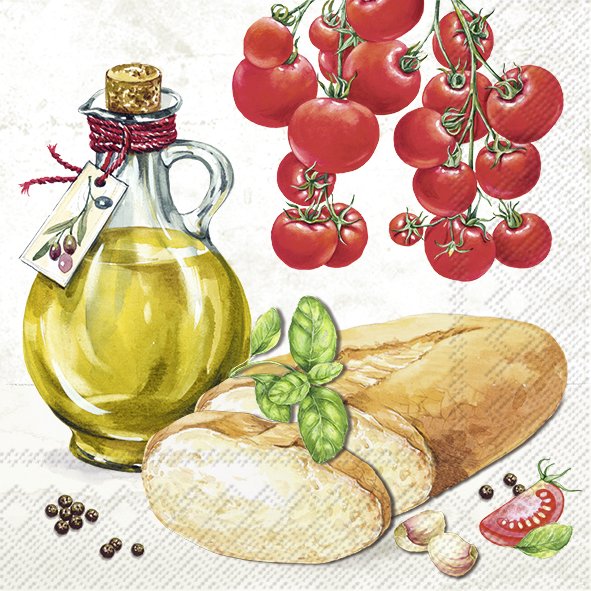 Set De 20 Servilletas (Olive Oil + Tomatoes + Bread) De Papel