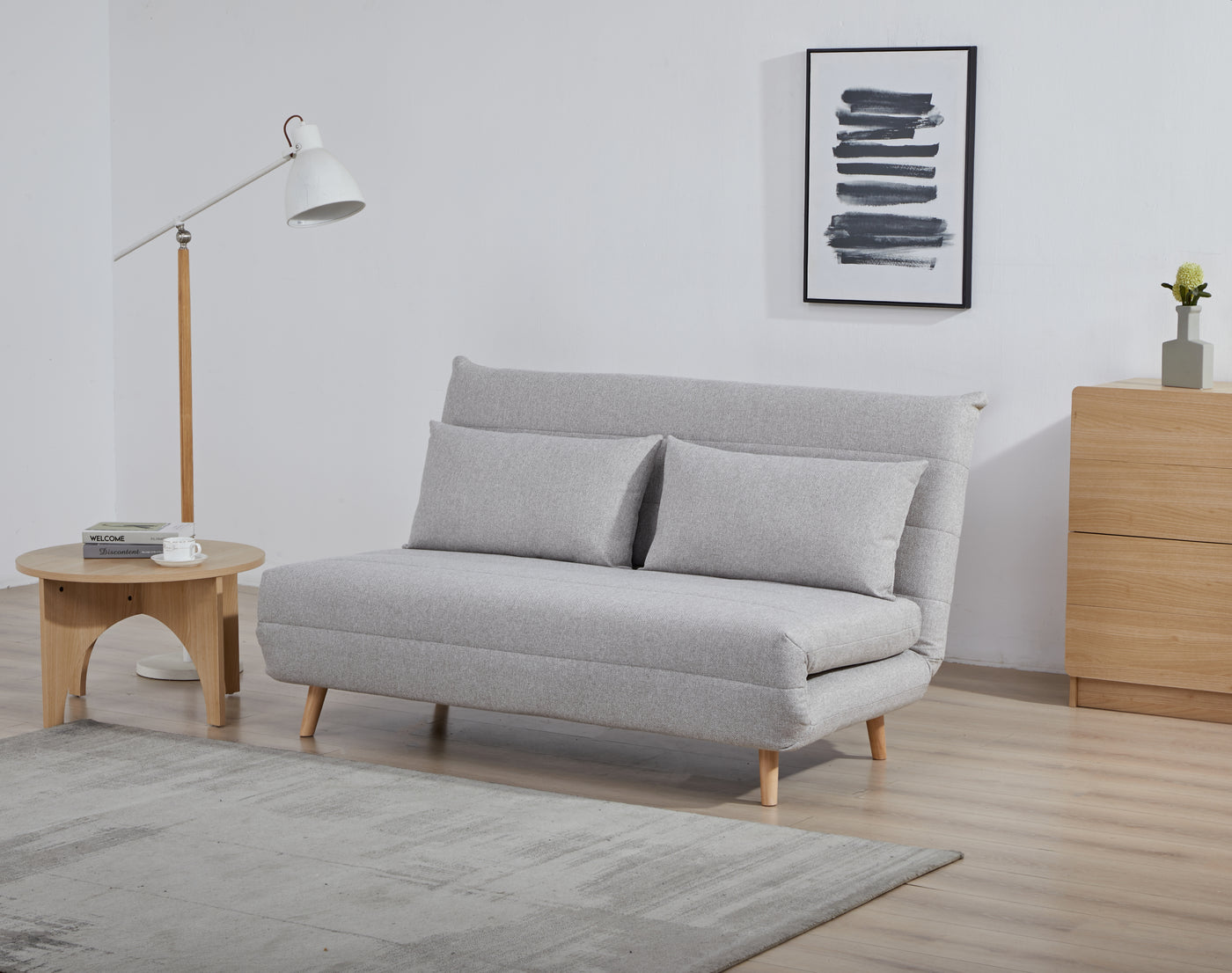 Sofá Cama 2 Cps Tapiz (Gris Claro) Con Patas De Madera