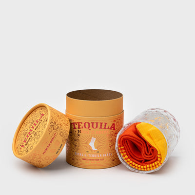 Vaso Tequila De Vidrio Con Par De Calcetines (Naranja) De Algodón