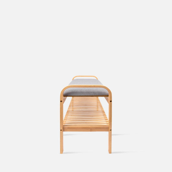 Banqueta Rectangular Tapizada (Gris) Bambú De Madera