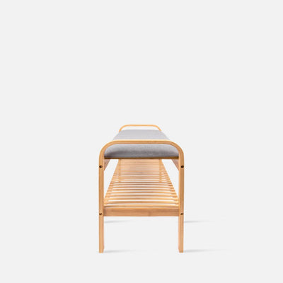 Banqueta Rectangular Tapizada (Gris) Bambú De Madera