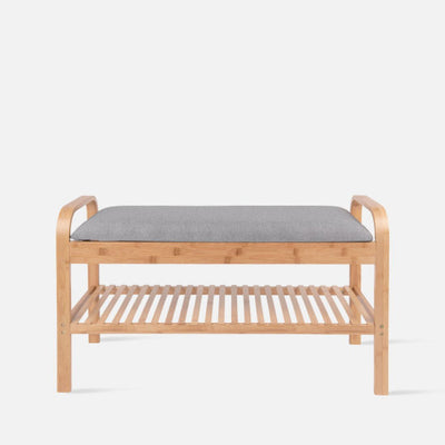 Banqueta Rectangular Tapizada (Gris) Bambú De Madera