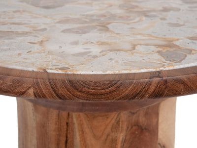 Mesa Lateral Con Mármol Y Estructura De Madera