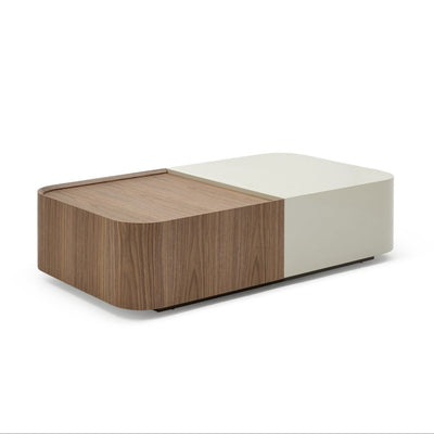 Mesa De Centro Extensible (Blanco Marrón) Tablero De Melamine Estructura De Madera