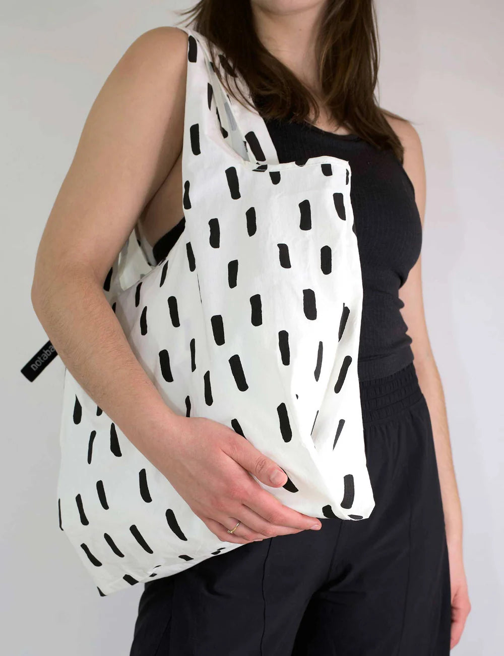 Bolso Con Asas (Blanco Líneas Negras) , Plegable De Poliéster