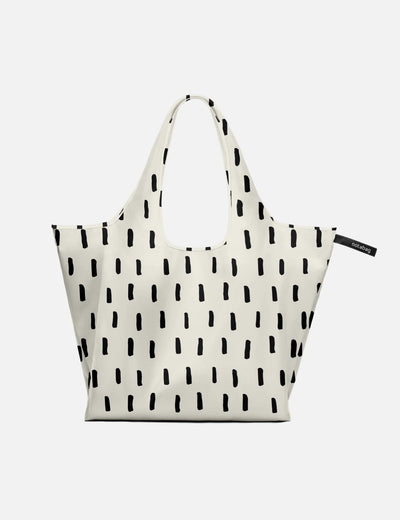 Bolso Con Asas (Blanco Líneas Negras) , Plegable De Poliéster