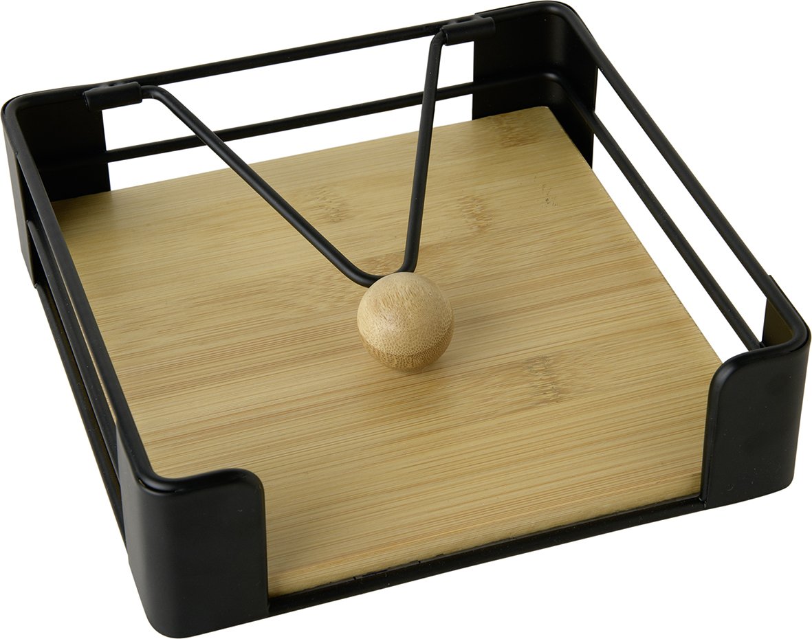 Servilletero Cuadrado Grande (Negro) Base Madera Estructura De Metal