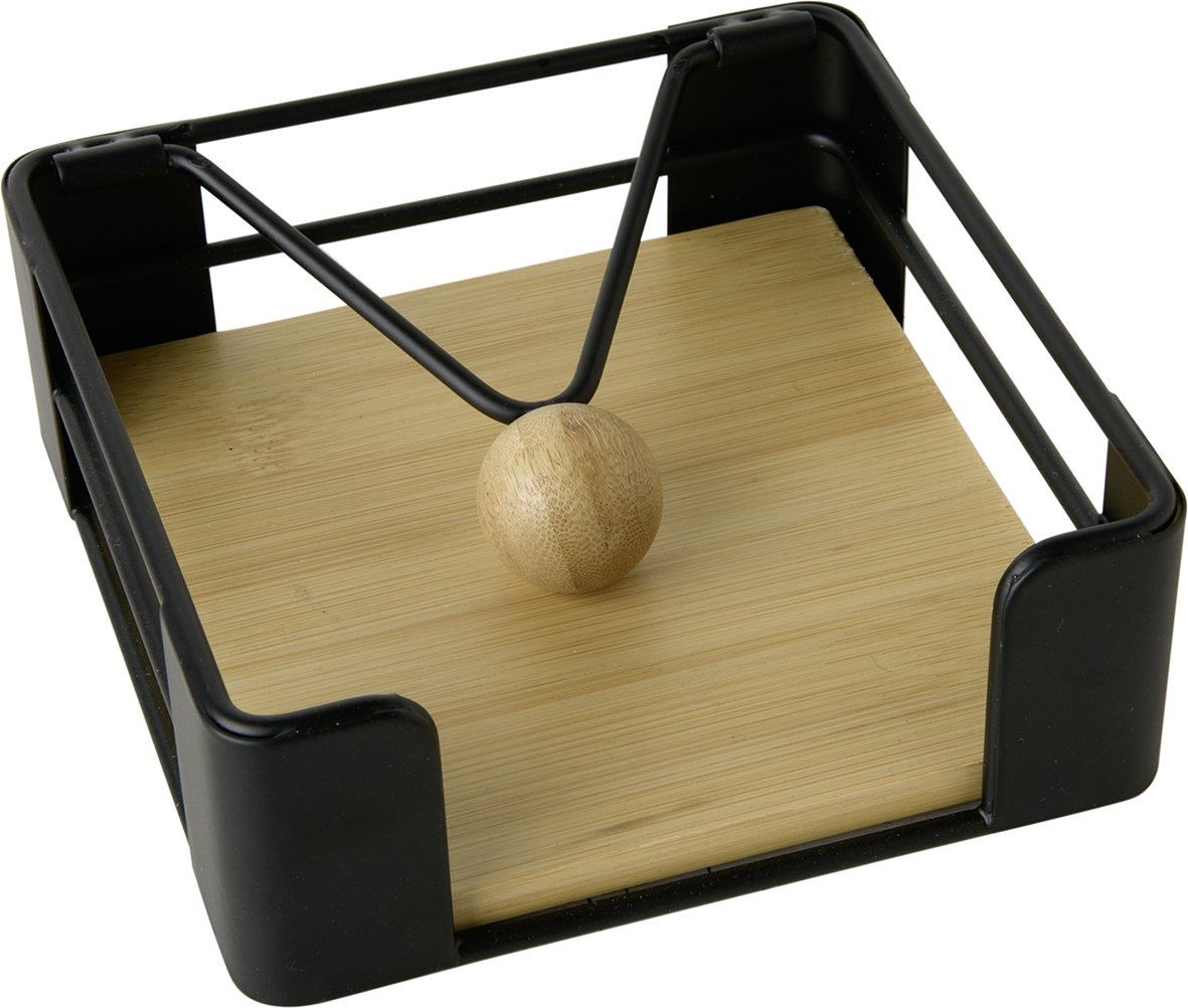 Servilletero Cuadrado Med (Negro) Base Madera Estructura De Metal