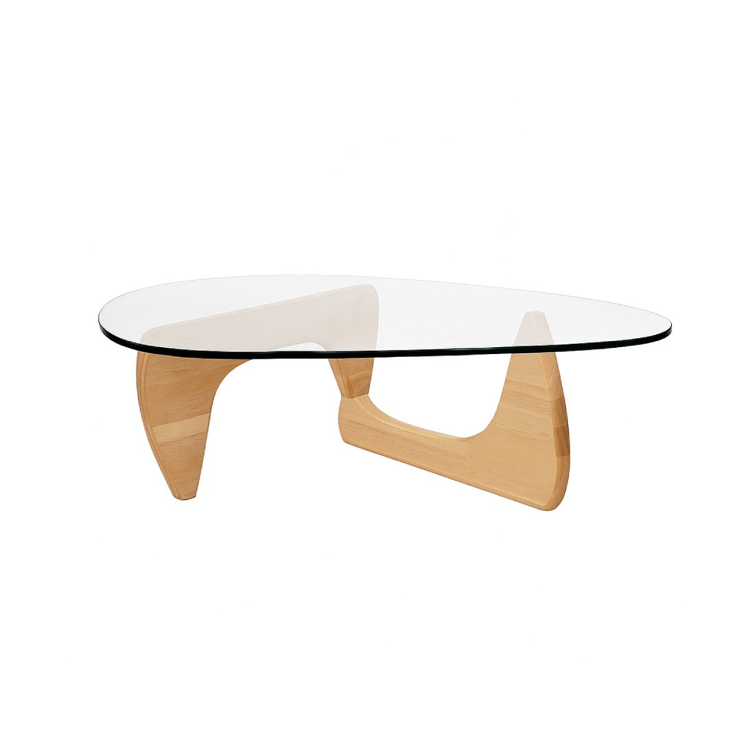 Mesa De Centro Tablero De Vidrio Con Base (Natural) De Madera