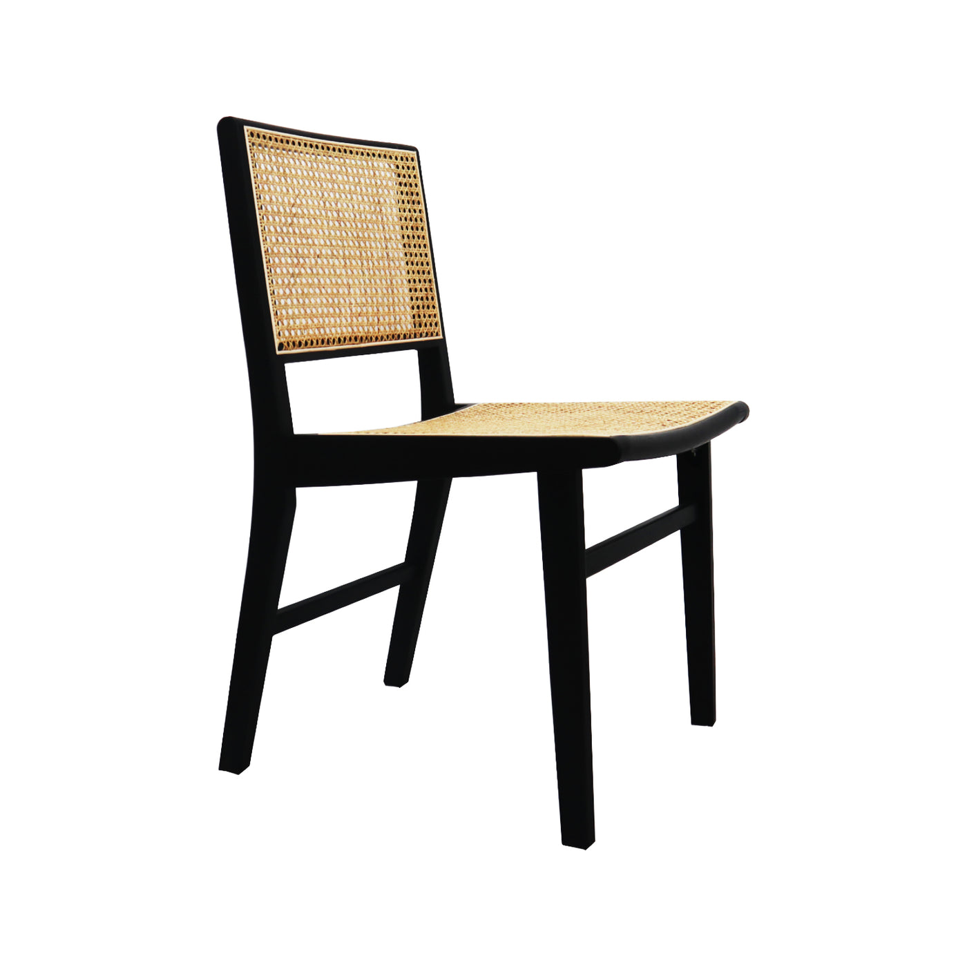 Silla De Comedor Color Negro Tejido De Rattán Estructura De Madera