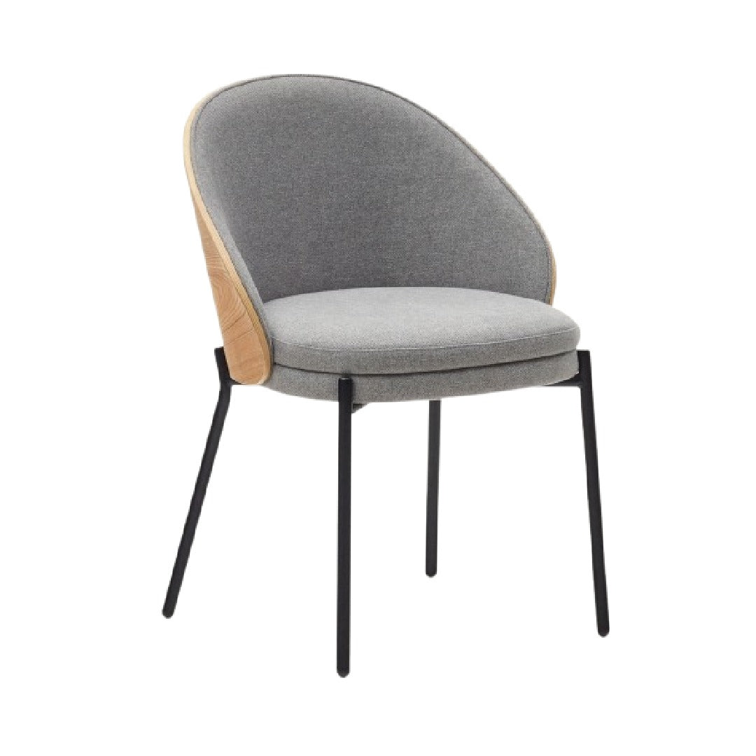 Silla De Comedor Tapizada (Gris) Con Respaldo Chapado Estructura De Metal