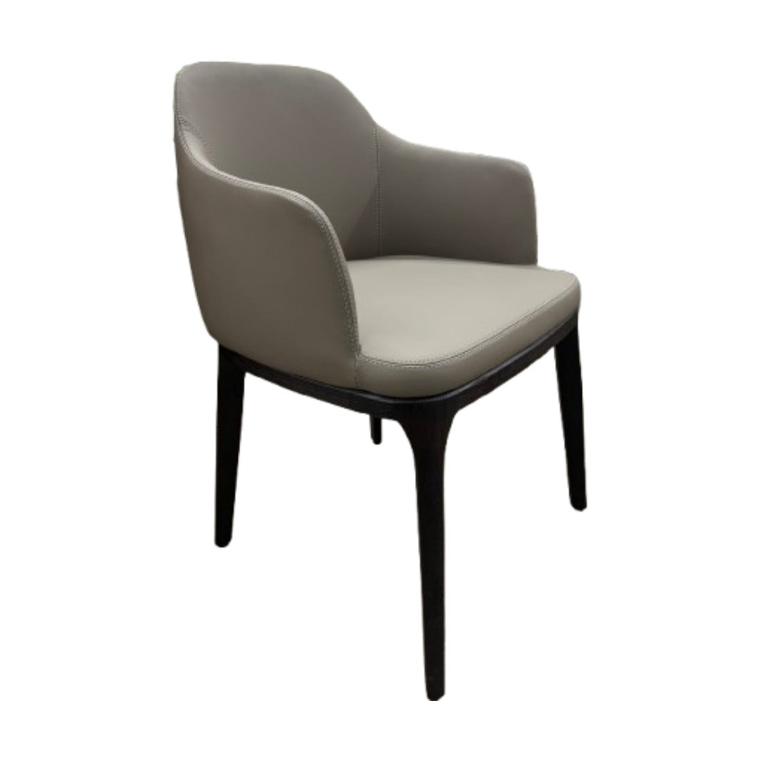 Sillón Tapizado Cuero (Topo) Estructura De Madera