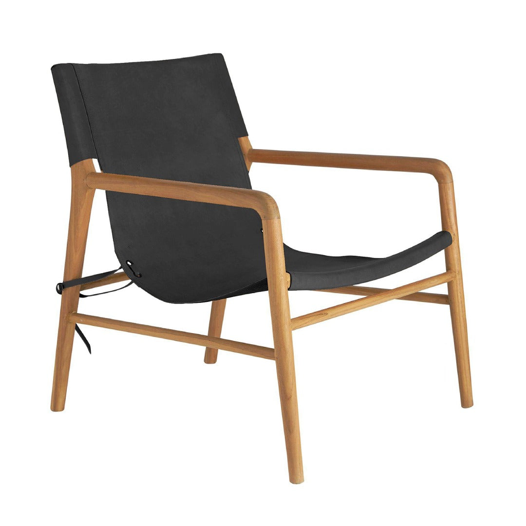 Sillon Asiento Cuero Negro Con Estructura De Madera