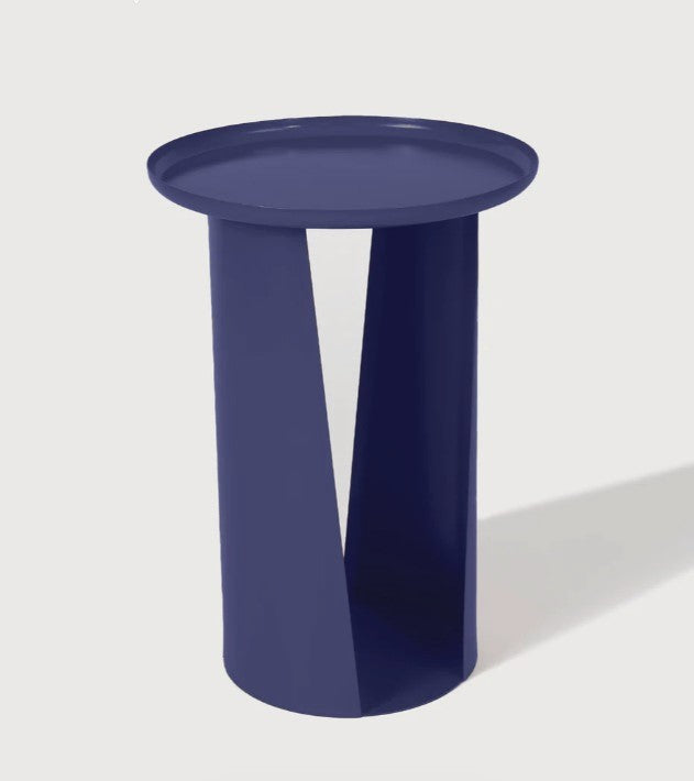 Mesa Auxiliar Tablero Redondo Color (Azul Marino) Estructura De Metal