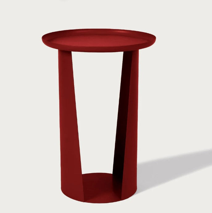 Mesa Auxiliar Tablero Redondo Color (Rojo) Estructura De Metal