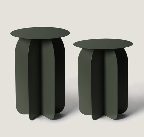 Set De 2 Mesas Auxiliares (Verde Oscuro) Estructura De Metal