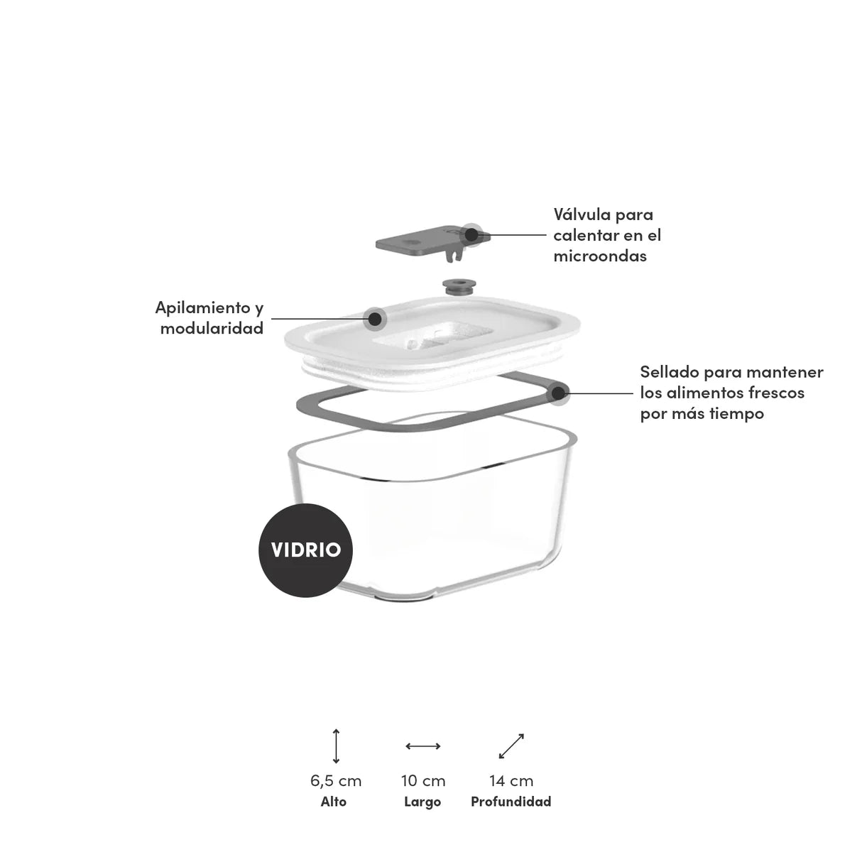 Contenedor 370 Ml Con Tapa Hermética Blanca De Vidrio