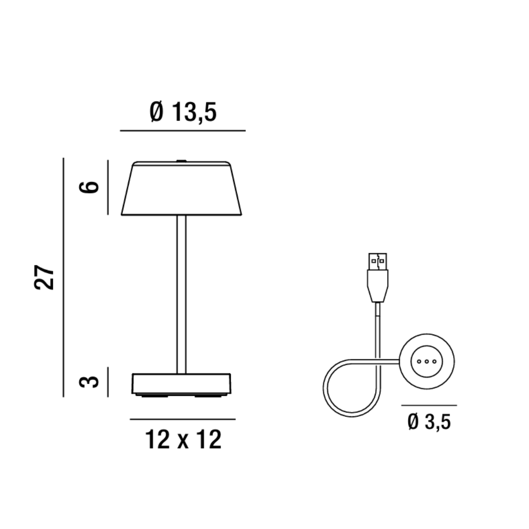 Lámpara De Mesa Led  (Negro/Gris)  De Metal