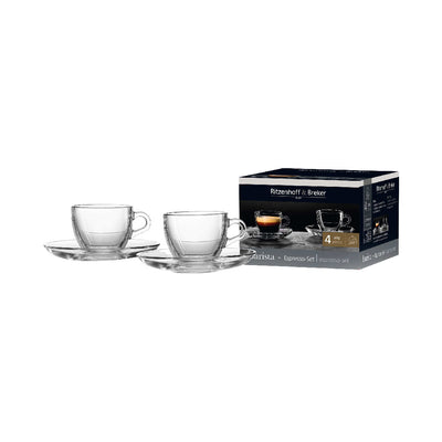 Set De 2 Tazas + 2 Platitos Para Espresso 80 Mltrs (Transparente) De Vidrio
