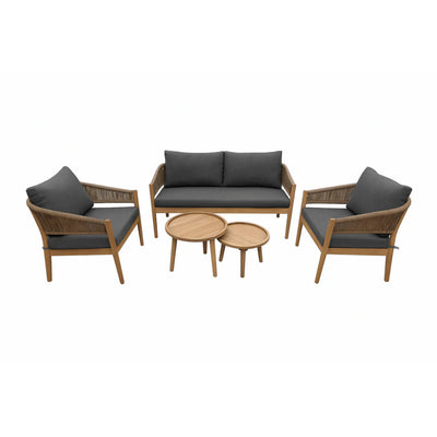 Juego De Terraza (Gris Oscuro): Sofá + 2 Sillones + 2 Mesas De Centro Con Estructura De Madera