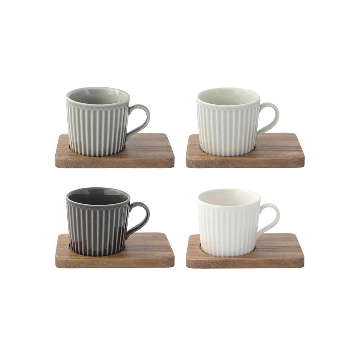 Set de 4 Tazas Con Plato Acacia Estriados (Colores) 110 Mltrs De Porcelana