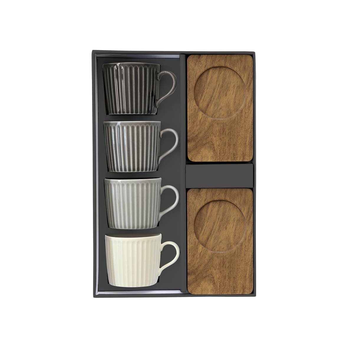 Set de 4 Tazas Con Plato Acacia Estriados (Colores) 110 Mltrs De Porcelana