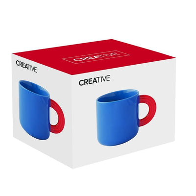 Taza (Azul) Con Asa Roja, 350Mltrs De Porcelana