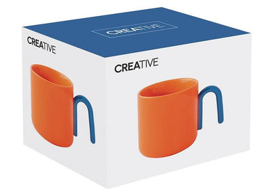 Taza (Naranja) Con Asa Azul, 350 Mltrs De Porcelana