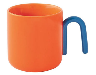 Taza (Naranja) Con Asa Azul, 350 Mltrs De Porcelana