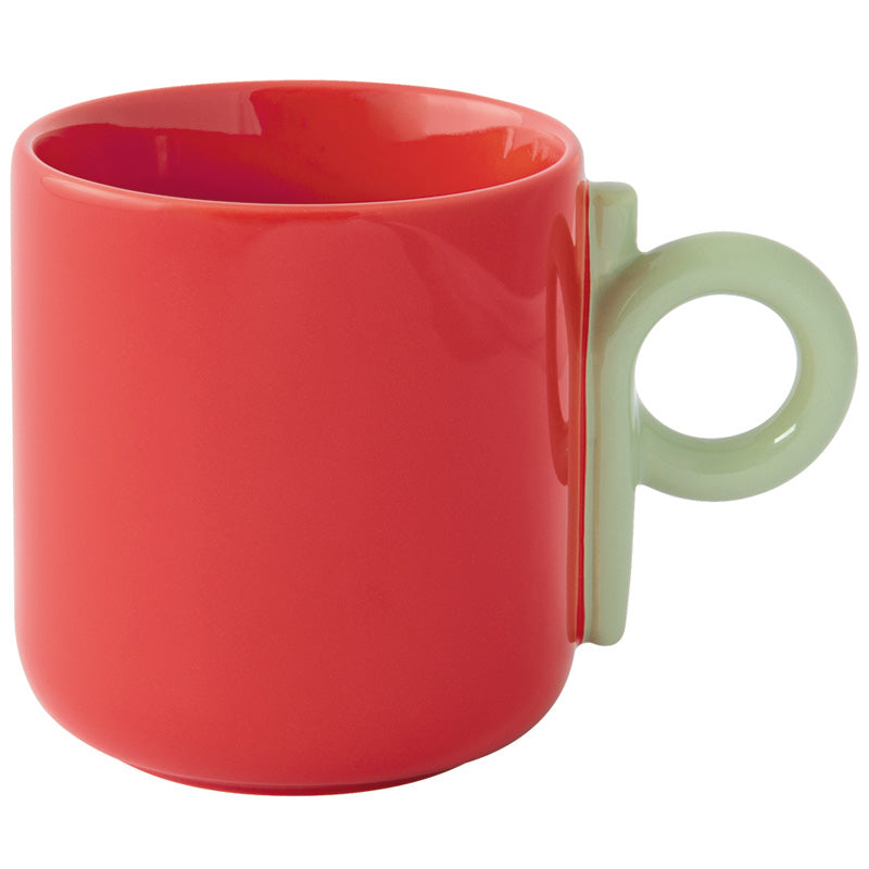 Taza (Rojo) Con Asa Verde, 350 Mltrs De Porcelana