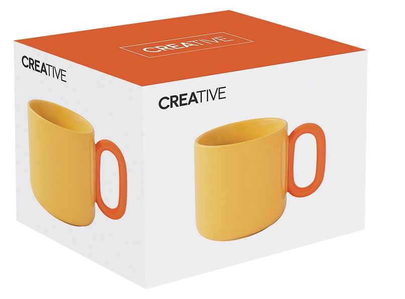 Taza (Amarillo) Con Asa Naranja, 350 Mltrs De Porcelana