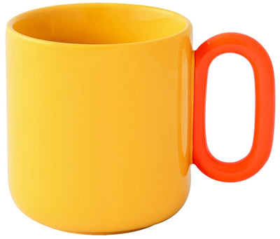 Taza (Amarillo) Con Asa Naranja, 350 Mltrs De Porcelana