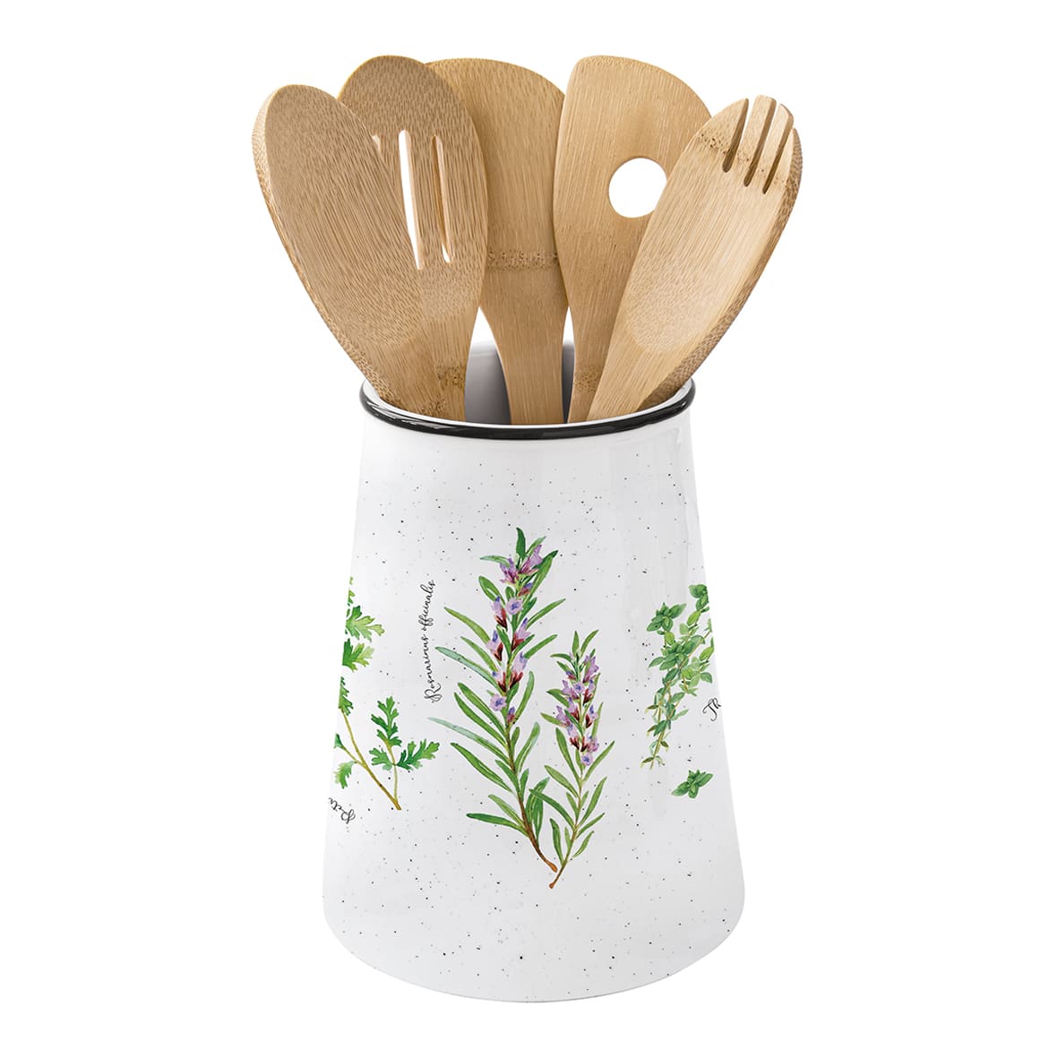 Porta Utensilios Oval Con Diseño De Porcelana