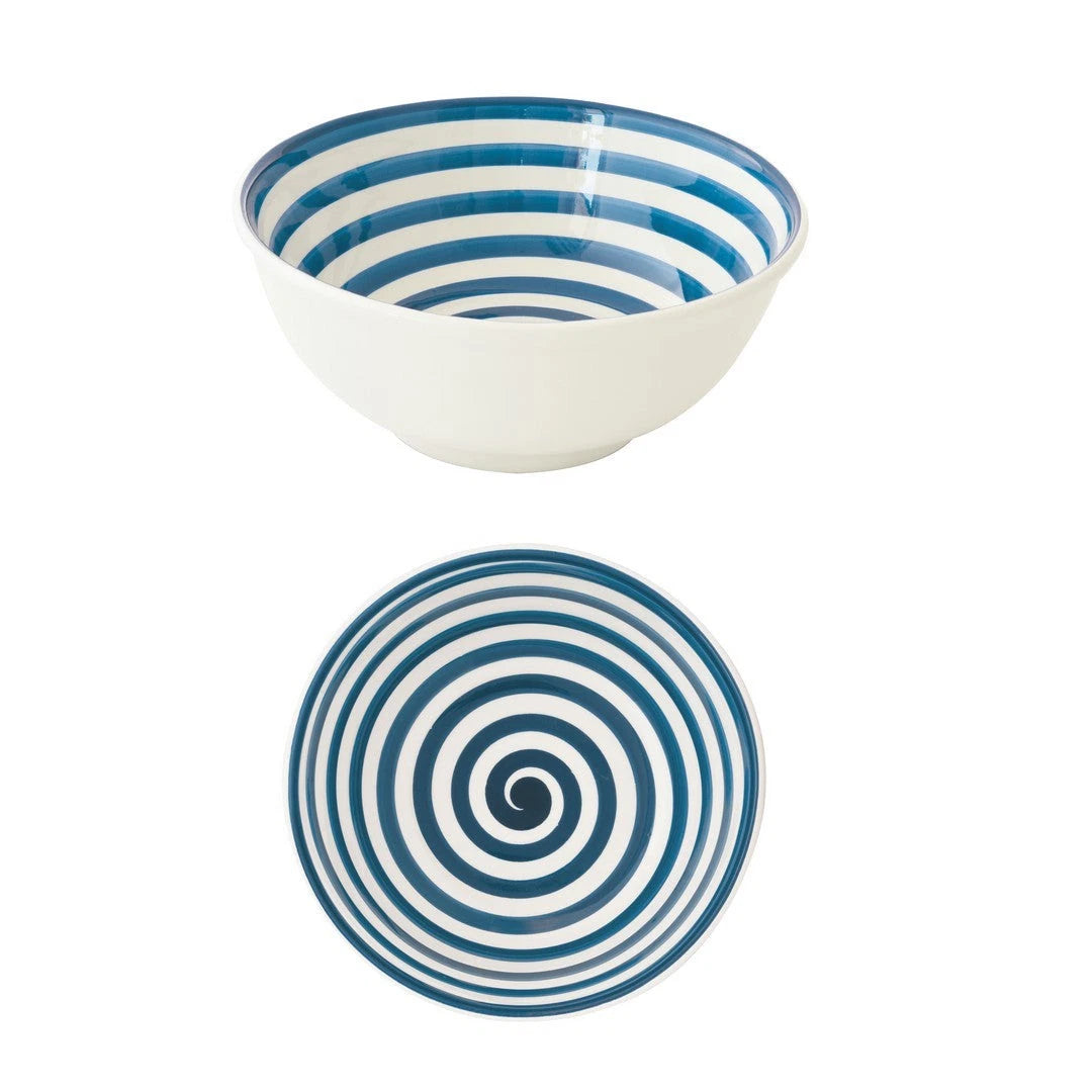 Ensaladera Redonda Diseño Líneas Azules De Cerámica