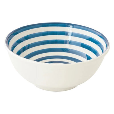 Ensaladera Redonda Diseño Líneas Azules De Cerámica