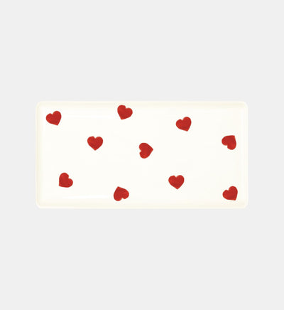 Bandeja Rectangular (Blanca) Corazones Rojos De Cerámica