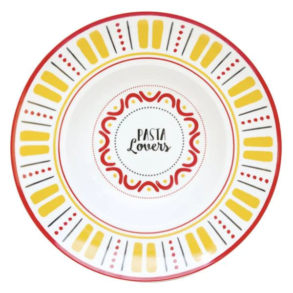 Bandeja Redonda Para Pasta Con Diseños "Pasta Lovers" De Porcelana