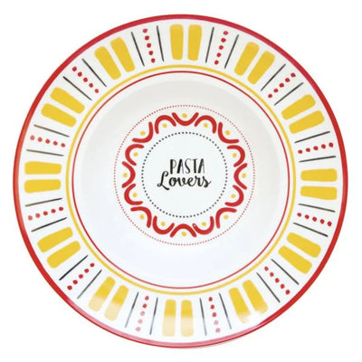 Bandeja Redonda Para Pasta Con Diseños "Pasta Lovers" De Porcelana