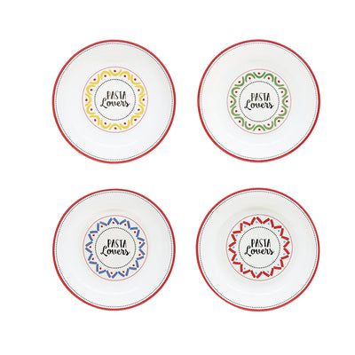 Set de 4 Platos Para Pasta Con Diseños "Pasta Lovers" De Porcelana