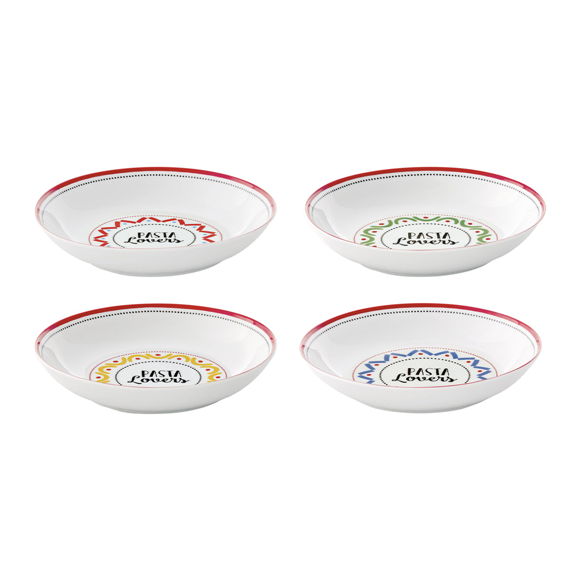 Set de 4 Platos Para Pasta Con Diseños "Pasta Lovers" De Porcelana