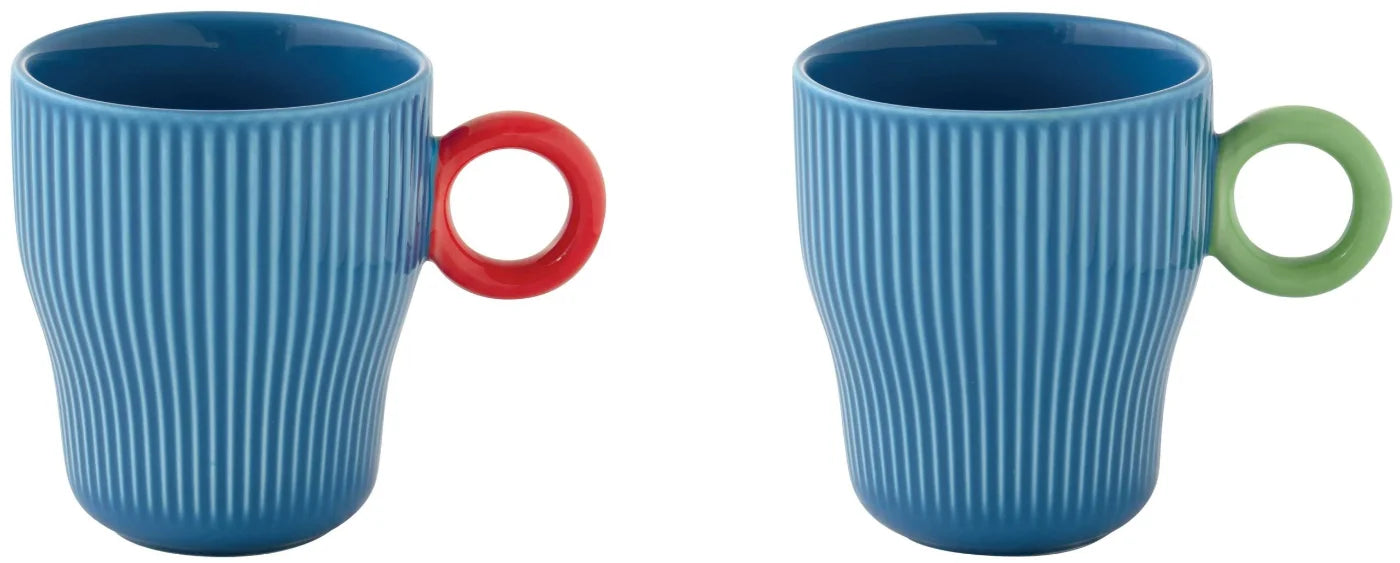 Set de 2 Mugs Estriados (Azul) Con Asas 300 Mltrs De Porcelana