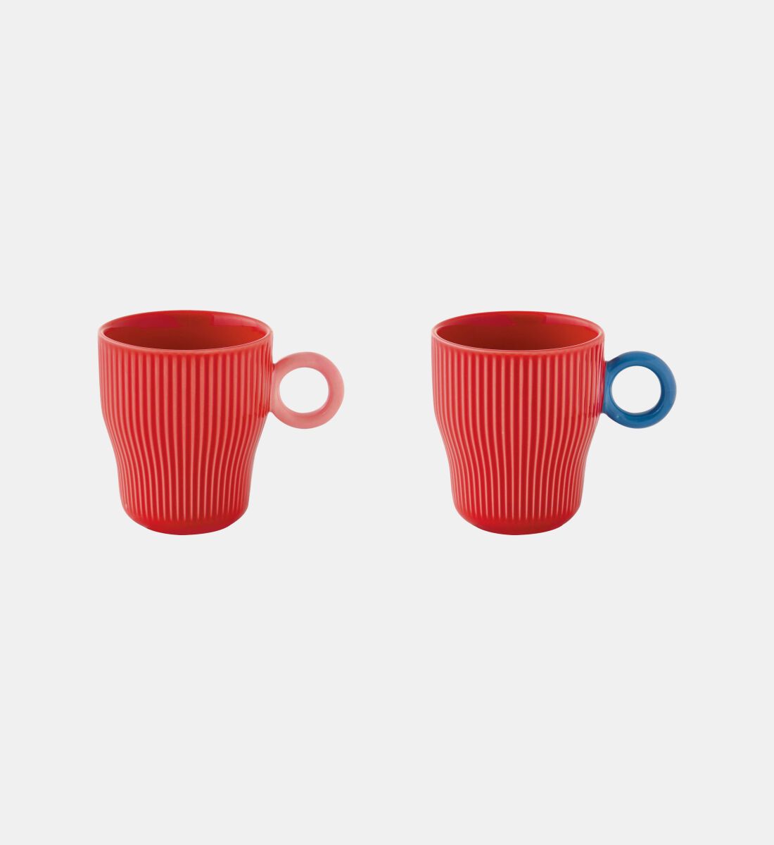 Set de 2 Mugs Estriados (Rojo) Con Asas 300 Mltrs De Porcelana