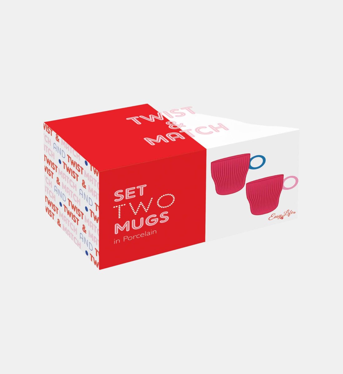 Set de 2 Mugs Estriados (Rojo) Con Asas 300 Mltrs De Porcelana