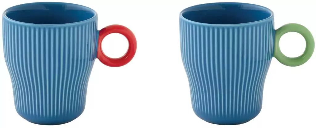 Set de 2 Tazas Estriados (Azúl) 90 Cl, Café Expresso De Porcelana