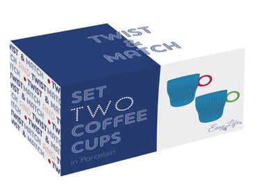 Set de 2 Tazas Estriados (Azúl) 90 Cl, Café Expresso De Porcelana