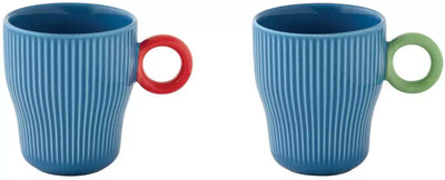 Set de 2 Tazas Estriados (Azúl) 90 Cl, Café Expresso De Porcelana